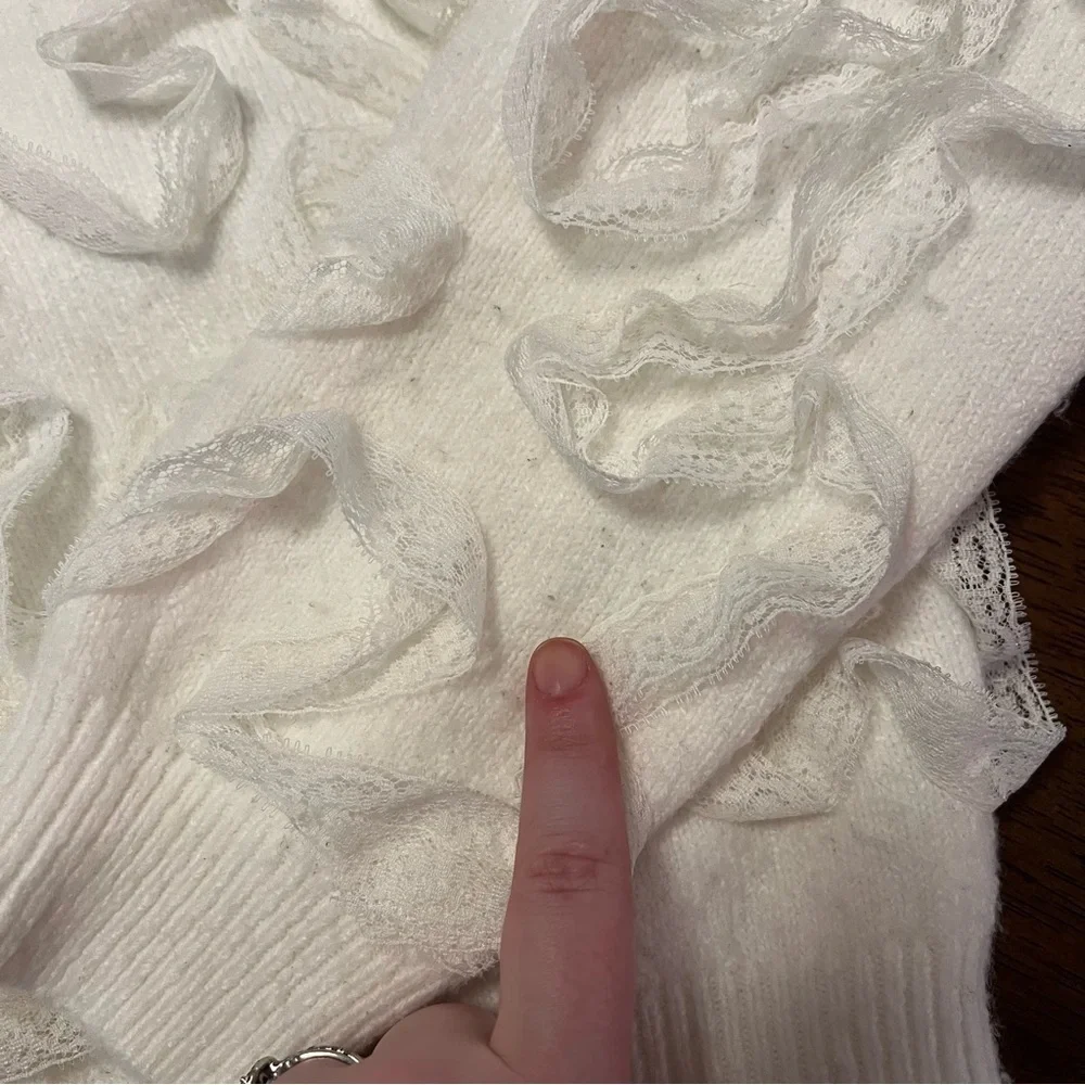 Zara Raised Effect Sweater with Ribbon Detail White Large Coquette Feminine - Picture 11 of 14